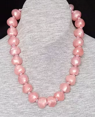 £3.99 • Buy Gorgeous M&s Necklace With Luminescent Light Pink Plastic Beads (n22)