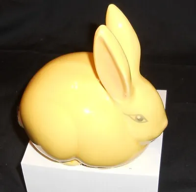 Vintage Rabbit Bunny Cotton Ball Dispenser Yellow Ceramic 4.25 Inches Long • $7