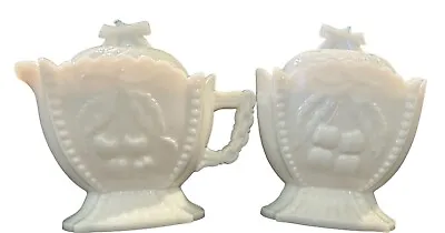 Antique Westmoreland Milk Glass Lidded Sugar And Creamer W/ Grapes And Cherries • $39.99