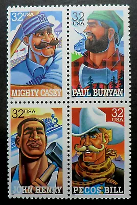 3083 - 3086 MNH 1996 32c Folk Heroes Mighty Casey Paul Bunyan John Henry Pecos • $1.99