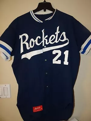 Vintage Rawlings Mark Of A Pro ROCKETS Baseball Jersey Blue White Old Sewn Sz 44 • $55