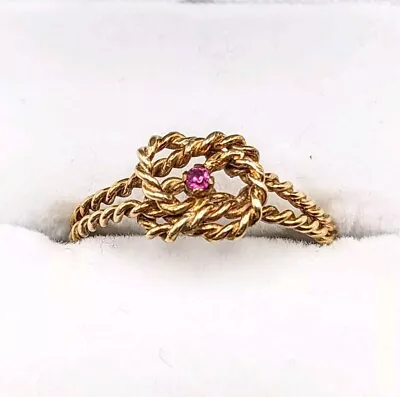 1977 Vintage 9k Gold Ruby Lover's Knot Ring Size M • $106.92