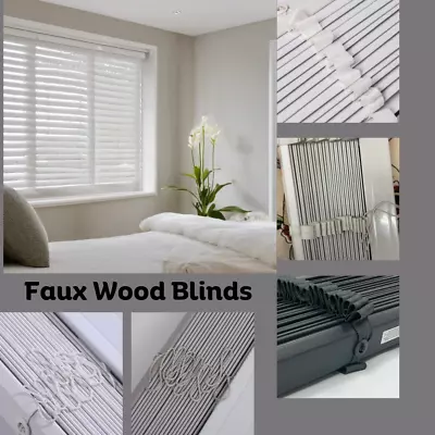 Faux Wood Wooden  Window Venetian Blinds 50mm Slats Blinds With Tape & String • £25.24