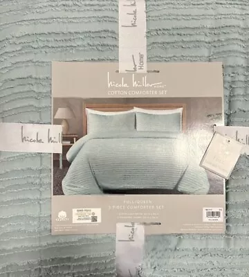 Nicole Miller Blue Cotton Full/Queen Comforter Set 3 Pieces • $125