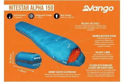 Vango Nitestar Alpha 150 Atom Blue Mummy Sleeping Bag 1 Season  • £49.95
