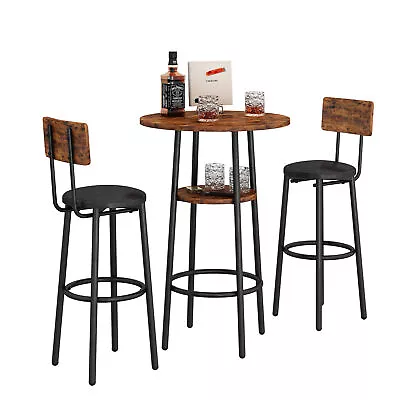 2 Layer Breakfast Bar High Table & 2 Stools Set Kitchen Dining Room Furniture • $219.55