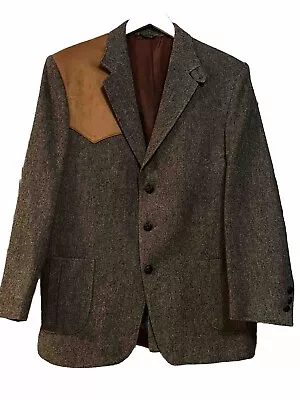 VTG Pagano West Mens Blazer 42 R Rockabilly Western Sport Coat Gray Tweed Suede • $37.49