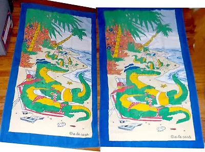 2 VTG Alligator Family Gator Kids Beach Towels HTF Made By A La Carte Linens • $19.99