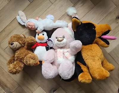 £1.99 • Buy 5 X Plush Soft Toys Cuddles Time Penguin, Baby Bunny, 2 Teddy Bears And A Dog Uk