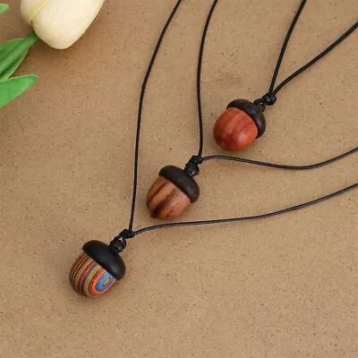 Wooden Acorns Pendant Necklace Wax Rope Men Women Pendant Necklace Jewelry Gifts • £3.98