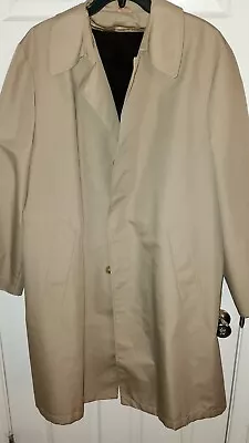 Sears Outerwear Men's 44 Regular Trench Coat Tan Zip Out Faux Fur Lining Vintage • $45