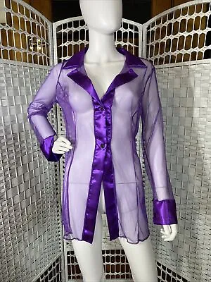 Women's Sz 1X Purple Satin Trimmed Mesh Shirt Nightie Negligee Lingerie Sexy • £25.29