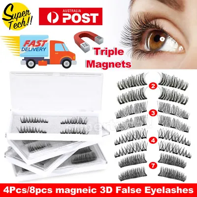 $7.99 • Buy Magnetic Eyelashes With 3 Magnets Handmade 3D Natural False Lashes & Tweezer