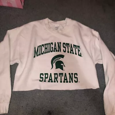 Msu Michigan State Spartans White Logo Cropped Crewneck Sweater Size Medium • $8