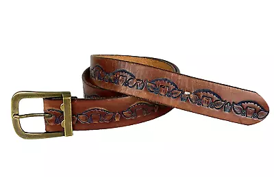 Southwest Unisex Belt Sz S-30 Brown Tooled & Stained Latitan Leather Vintage • $16.87