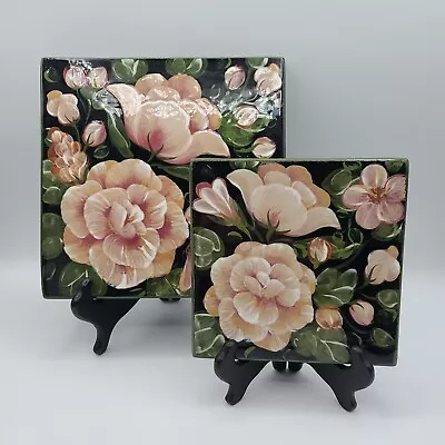 Lesal Ceramics Hand Painted Floral Trivet Set By Lisa Lindberg Van Nortwick  • $38.95