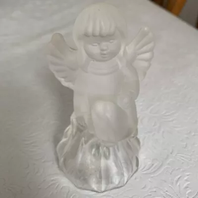 Vintage Angel Crystal Frosted And Clear Glass Angel Bell 5  • $2.25