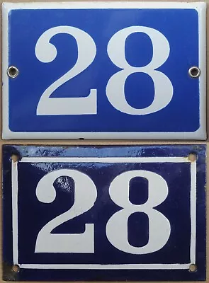 Old Vintage Blue French House Number 28 Door Gate Plate Steel Enamel Plaque Sign • $82.50