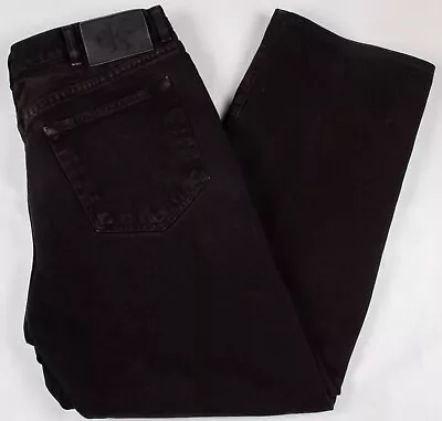 Vintage 1990s Calvin Klein Black Denim Jeans Leather Patch Men's Size 36Wx28L • $39.99