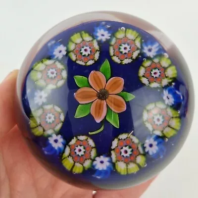 Vintage Paul Ysart Style Glass Paperweight Flower & Millefiori Canes • £195