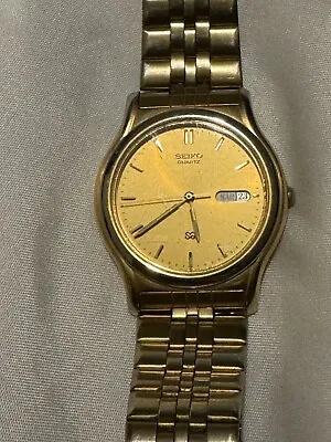 SEIKO QUARTZ SQ 5y23-7080  MENS Gold Tone WRISTWATCH Fully Working • £50