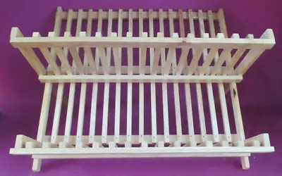 £8 • Buy Foldable Wooden 2 Tier Plate Cup Sturdy Dish Drainer Kitchen Drying Rack