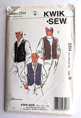 Kwik Sew Sewing Pattern 2314 Mens Lined Vest Waistcoat Sizes S-M-L-XL-XXL CUT • $12.95