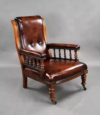 Victorian Hand Dyed Leather Library Armchair • £950