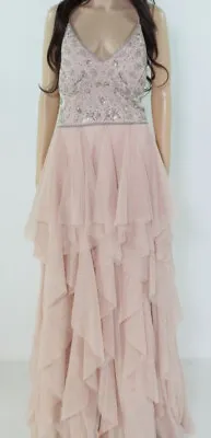 $220 Aidan Mattox Women's Pink Sleeveless Tiered Embellished Gown Dress Size 10 • $70.78