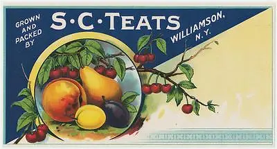 Vintage 1915 - 20's S. C. Teats Williamson N. Y. Stone Litho Fruit Crate Label • $2.15