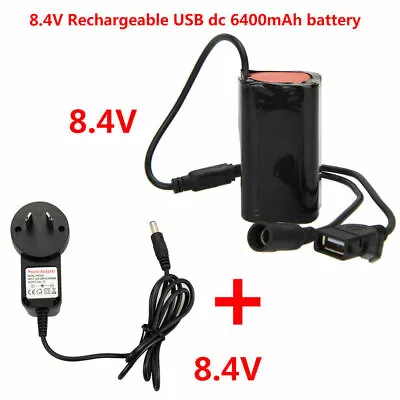 DC+USB 6400mAh 8.4V Battery Pack Rechargeable For Bike Bicycle Light Power Bank • £4.31