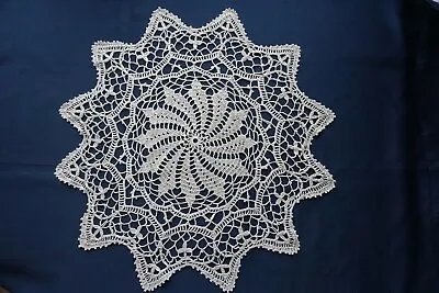 Vintage Needle Lace Handmade Linen Tablecloth Round 25  Table Runner  • $49.99