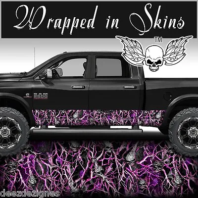 Pink Skull Camo MATTE Rocker Wrap Decal Truck Wrap Pink Camouflage 13' - 3 Panel • $44