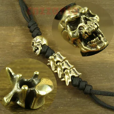   Skull + Vertebrae   Shaped Solid Brass Lanyard Bead Paracord Beads H200 • $34.99