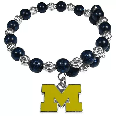Michigan Wolverines Bead Memory Wire Bracelet W/ Charm NCAA Licensed Jewelry • $10.99