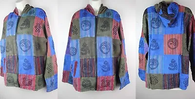 Jacket Stonewash Patchwork Hooded Casual Boho Shirt Hippy Coat Festival S20 • £24.99