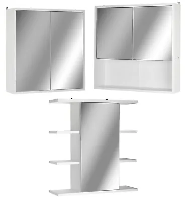 White Wooden Wall Mounted Mirror Door Bathroom Cabinet Medicine Make Up Storage • £44.99
