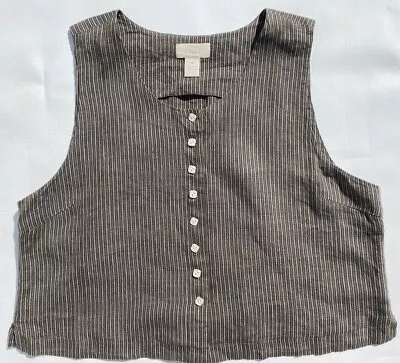 J.JILL Grey 100% Linen Vest Top Size Medium Petite Sleeveless Button Front • $26.95