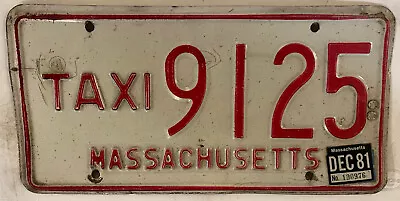 TAXI License Plate Cab Limo Uber Driver Limousine Cabby For Hire 9125 MASS 1981 • £53.02