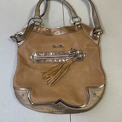 Miss Me Purse Womens Beige Silver Cowgirl Tassels Bag RARE Studded Logo Zip Snap • $1.99