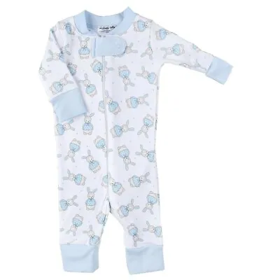 Magnolia Baby Boy VINTAGE POLKA DOT BUNNY Zipped Pajamas Blue Pima Cotton NEW • $25