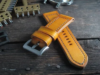 $100 • Buy Handmade  M.Y.II  Yellow Leather Watch Strap VDB Panerai GPF 28,27,26, 24,22mm