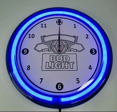 NEW Bud Light LED Clock Beer Sign Dive Bar Neo Neon Led Blue Light Budweiser • $58