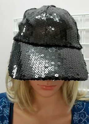 CS-063 Sequined Ladies Ball Cap Sparkle Cap - Black  Adjustable New! Free Ship • $11.21