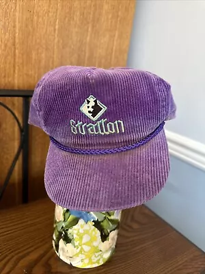 Vintage 80's Stratton Ski Lodge  Corduroy Hat Purple Snapback • $55