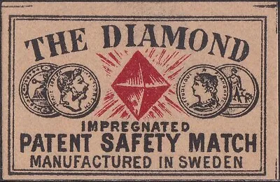 Old Matchbox Label Sweden The Diamond Miniature • $3