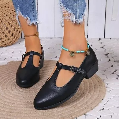 Retro Womens T Strap Bar Flats Mary Jane College Pumps Comfort Shoes Low Heels • $27.12