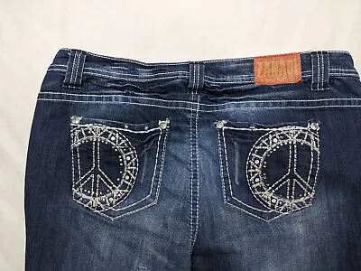 Zana Di Womens Size 18 Blue Jeans Embroider Peace Mid Rise Skinny Destroy • $13.94