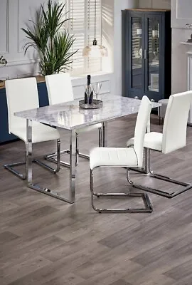 New Marble Effect Milan Dining Table And Chairs Set • £429.99