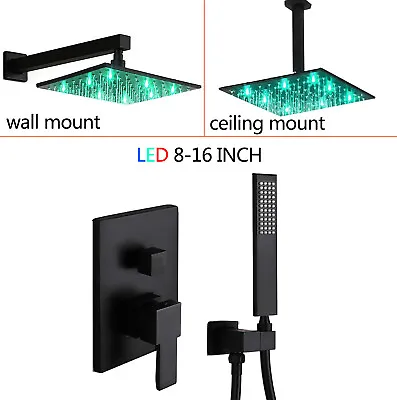 $78.10 • Buy Black Shower Faucet Set LED Rainfall Shower Head Combo System W/ Mixin Valve Kit